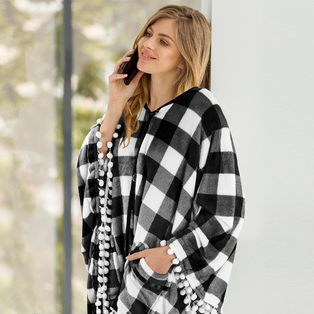 Classic Pom Pom Fringe Poncho Blanket
