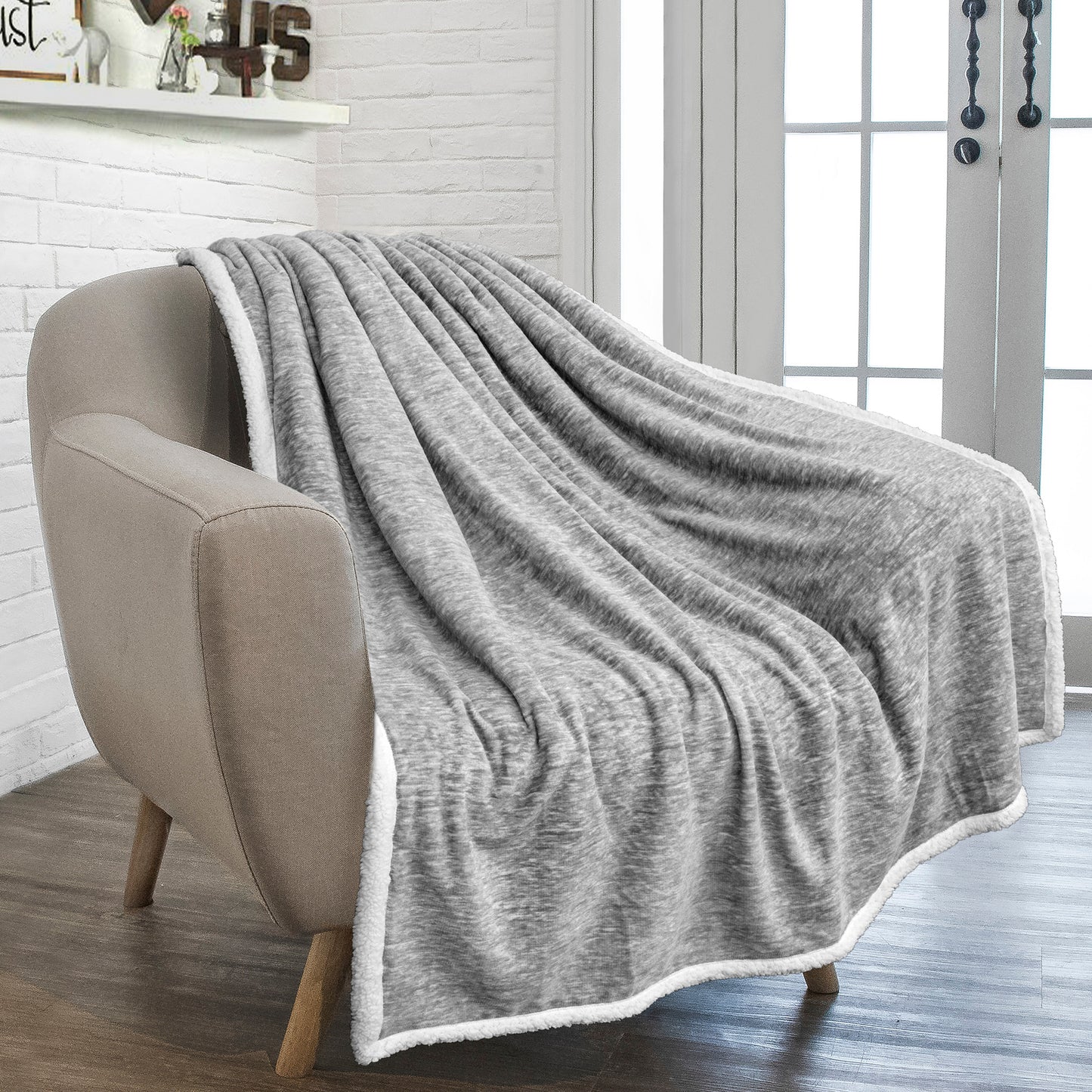 Melange Sherpa Fleece Throw Blanket