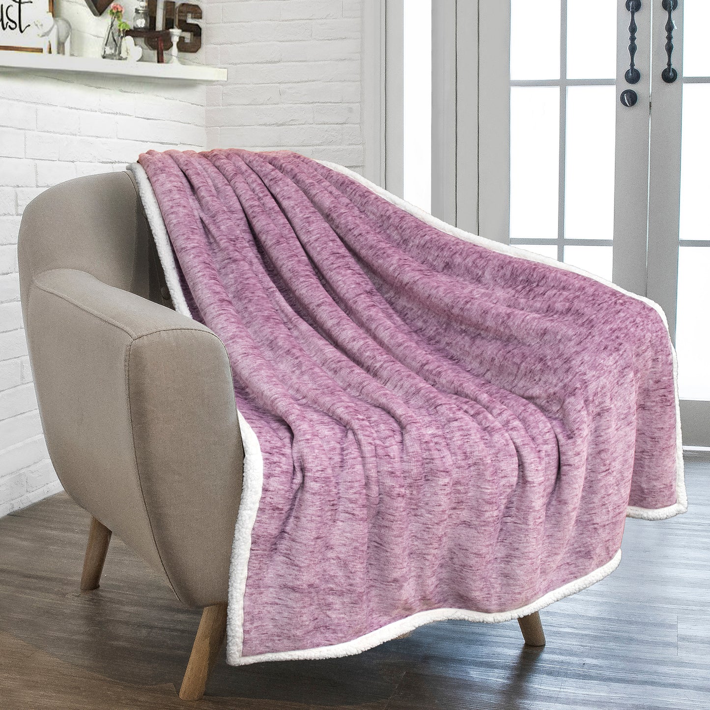 Melange Sherpa Fleece Throw Blanket