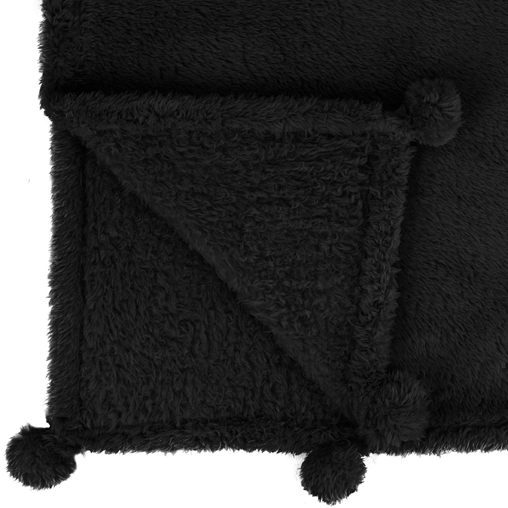 Pom Pom Fringe Sherpa Throw Blanket