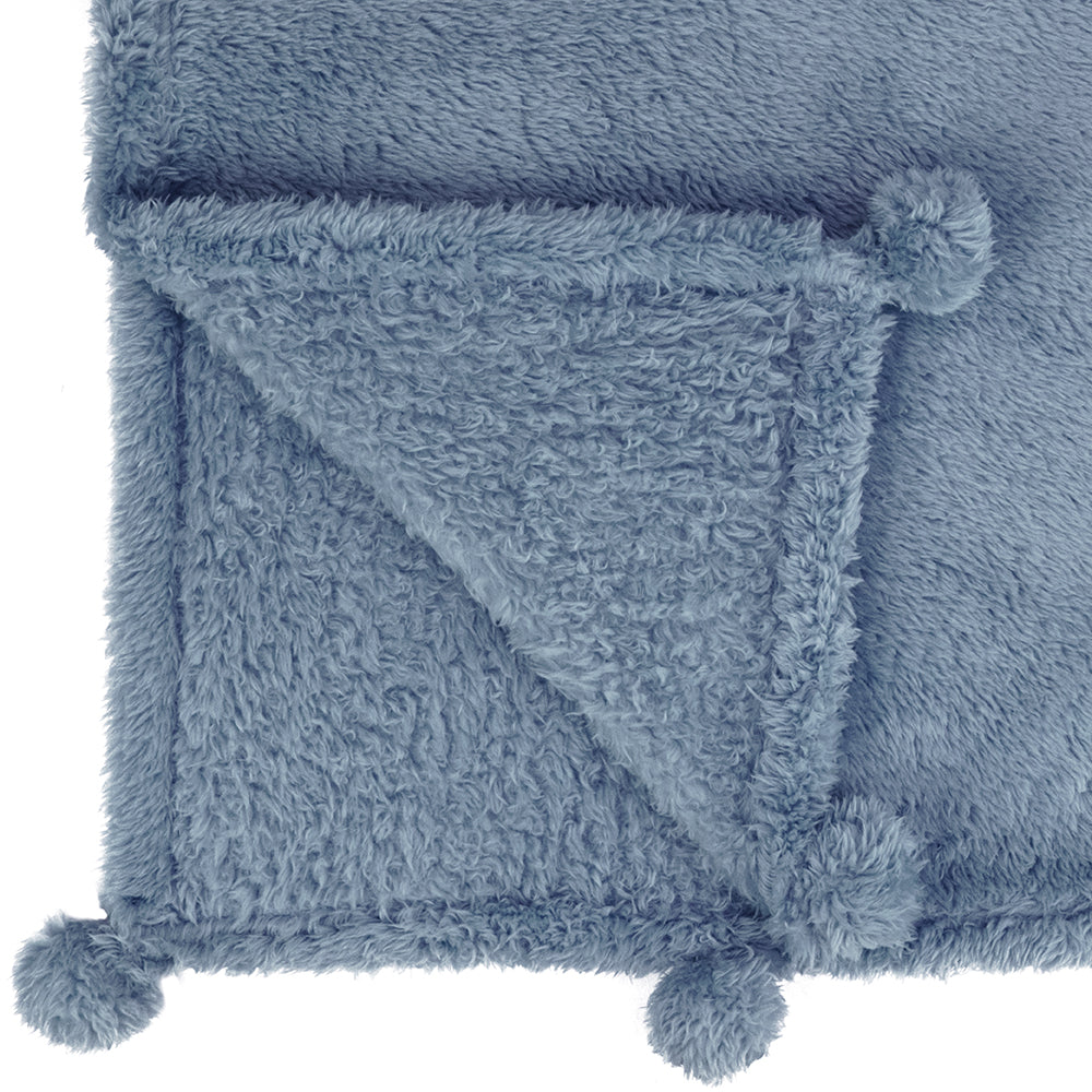 Pom Pom Fringe Sherpa Throw Blanket