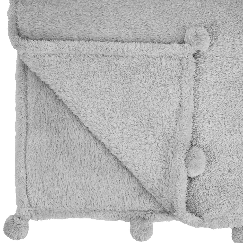 Pom Pom Fringe Sherpa Throw Blanket