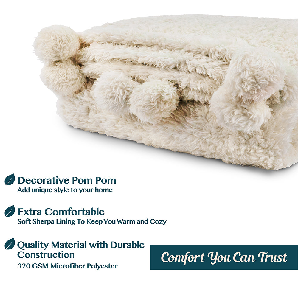 Pom Pom Fringe Sherpa Throw Blanket