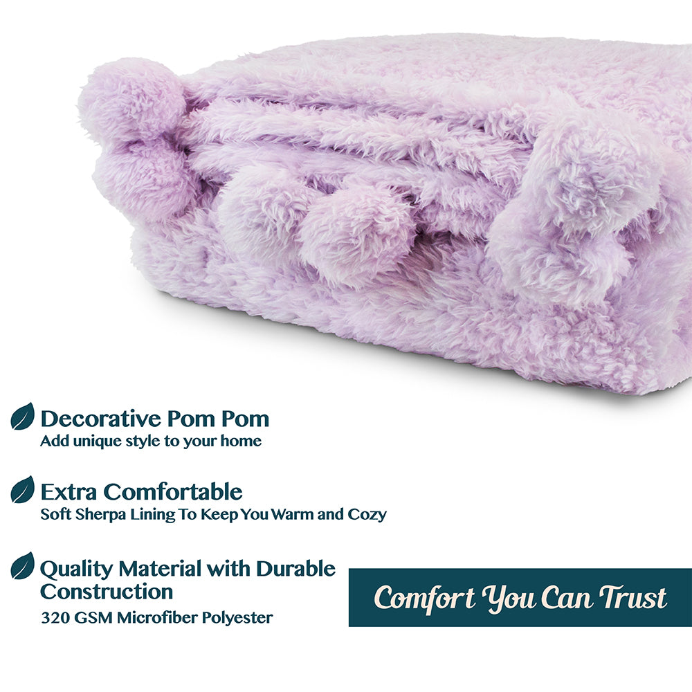 Pom Pom Fringe Sherpa Throw Blanket