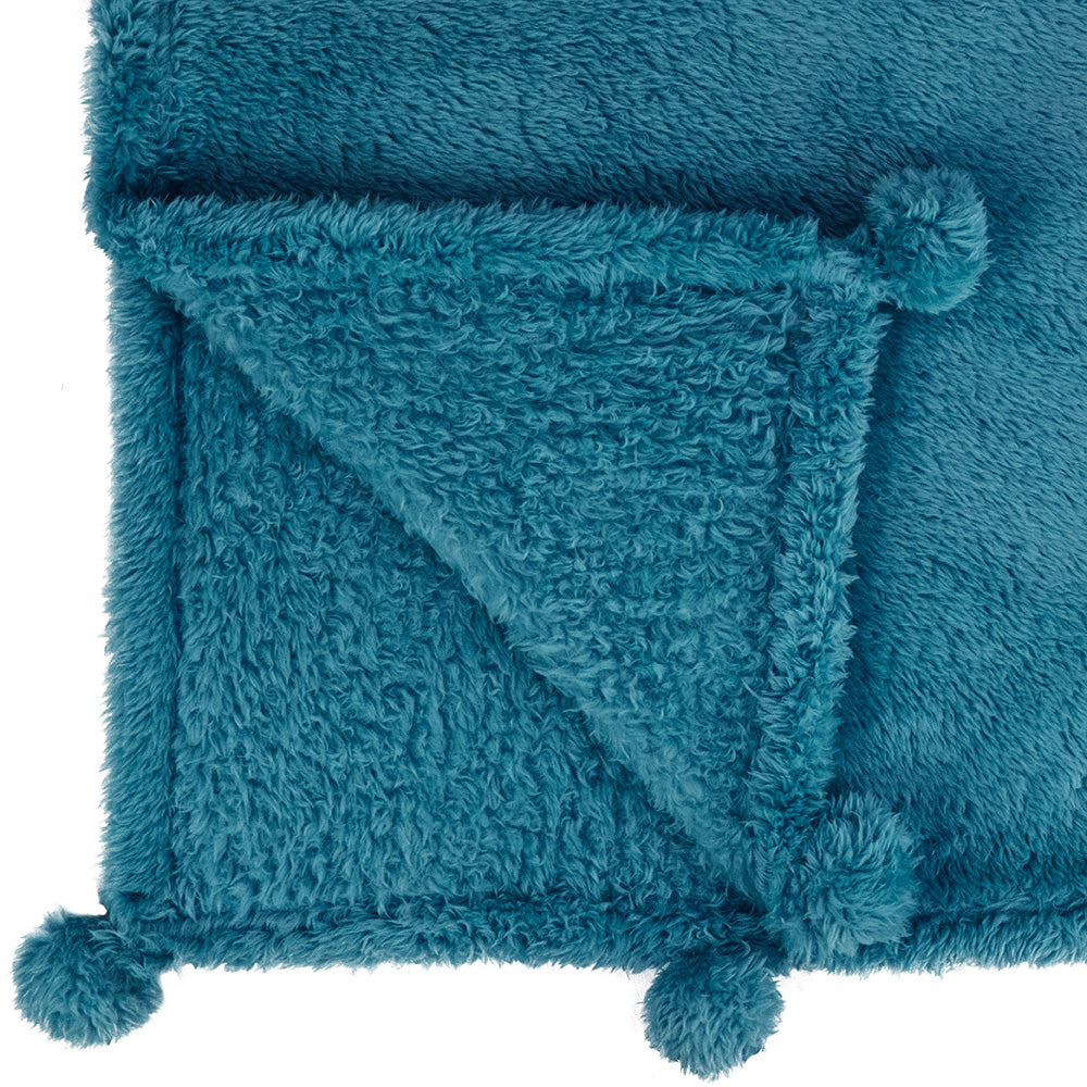Pom Pom Fringe Sherpa Throw Blanket
