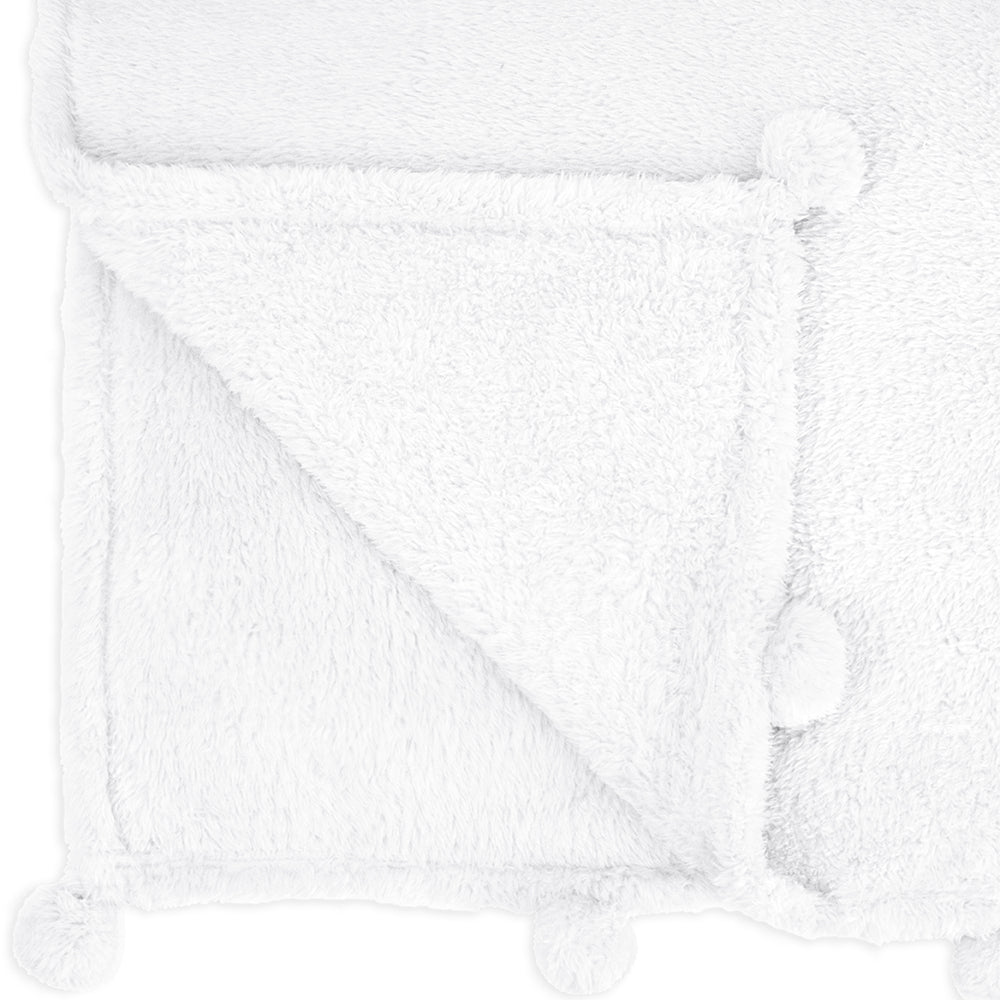 Pom Pom Fringe Sherpa Throw Blanket