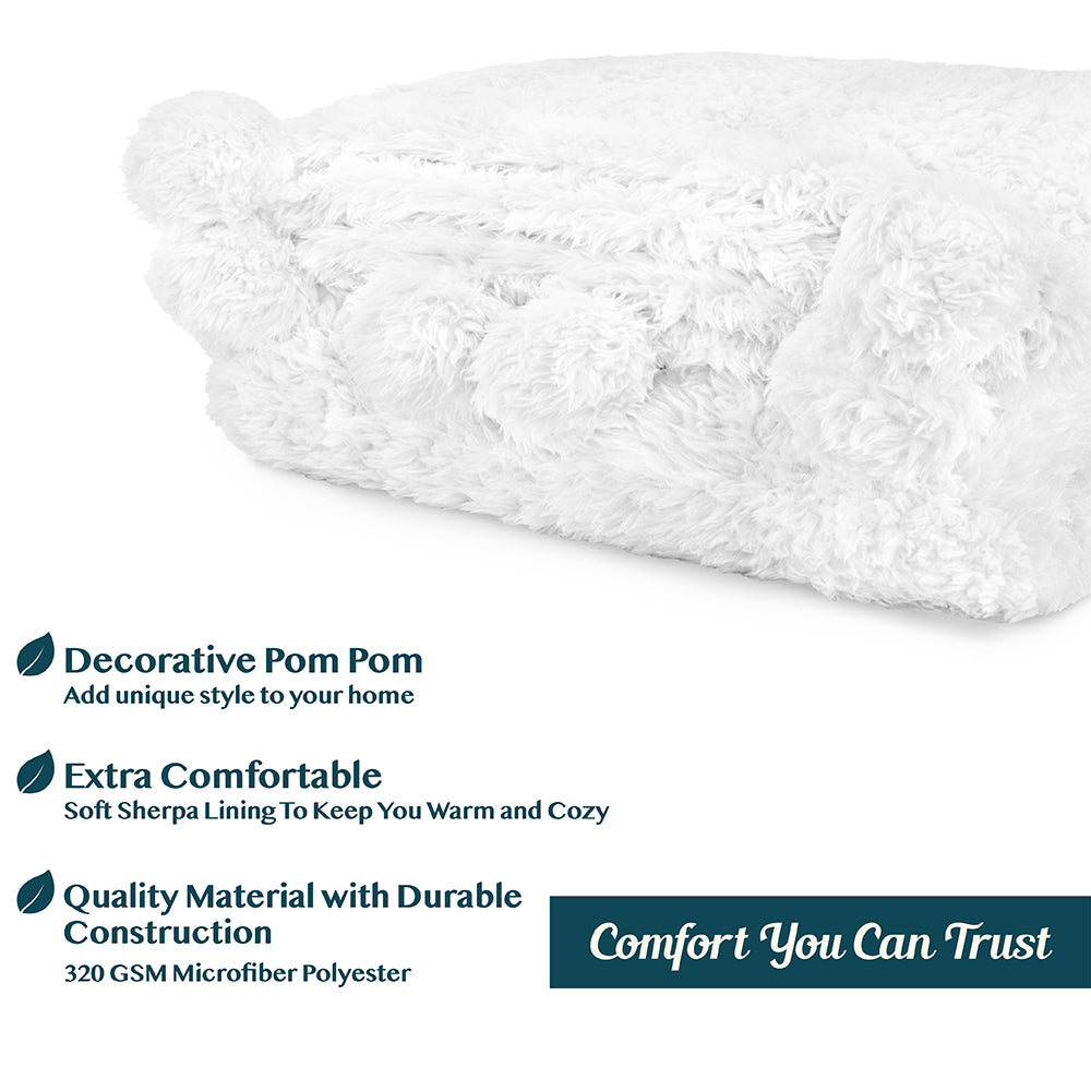 Pom Pom Fringe Sherpa Throw Blanket