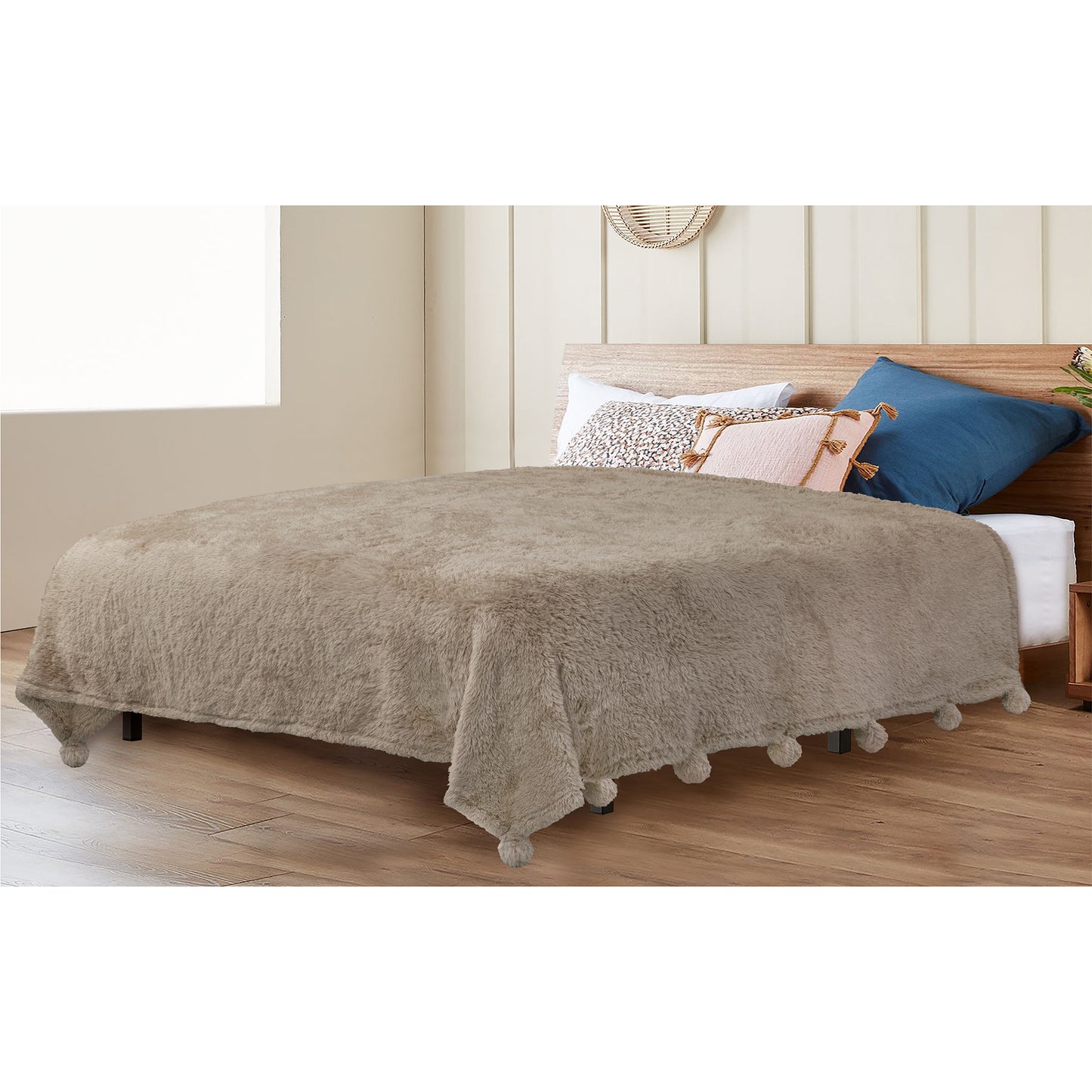 Pom Pom Fringe Sherpa Throw Blanket