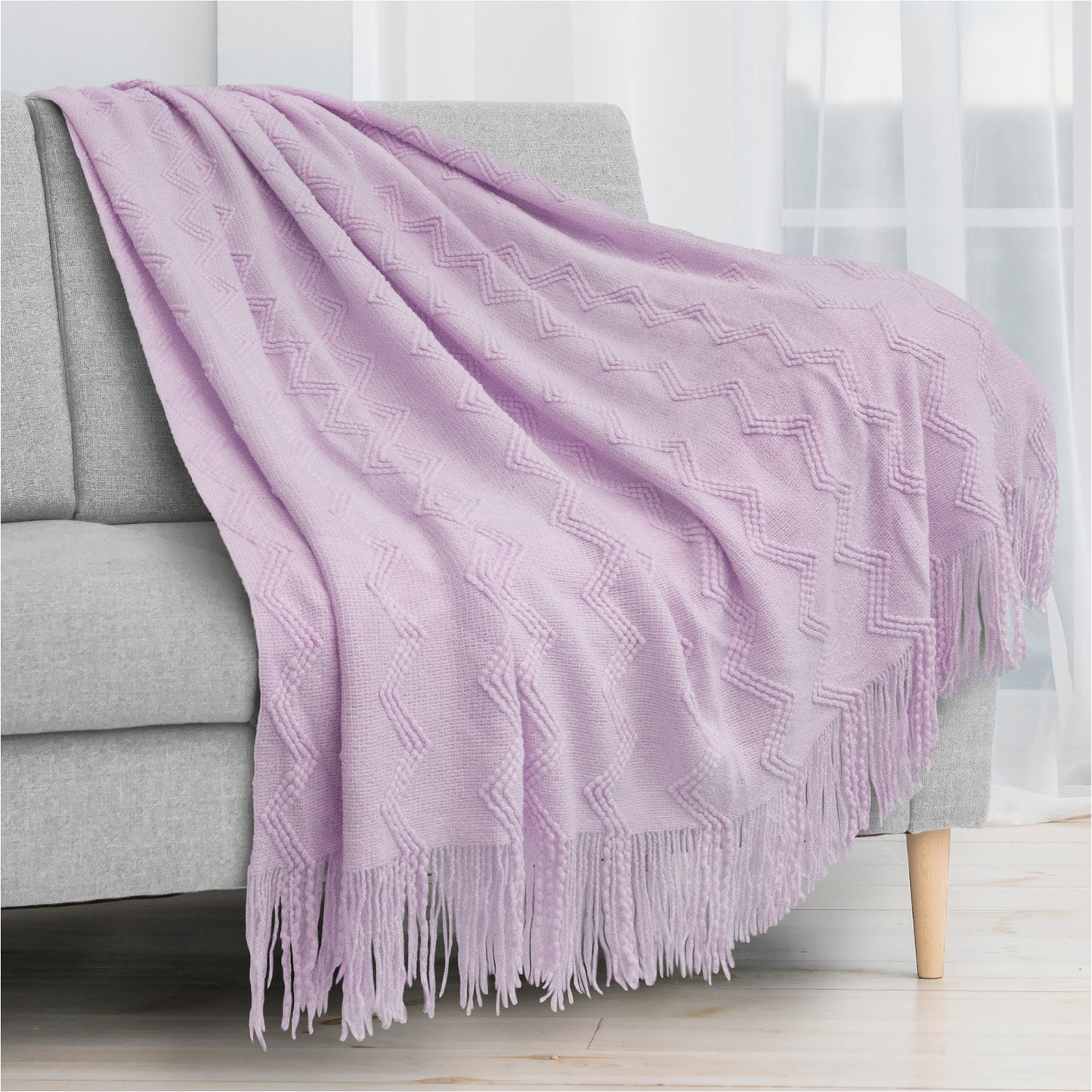 Zig Zag Knit Fringe Throw Blanket