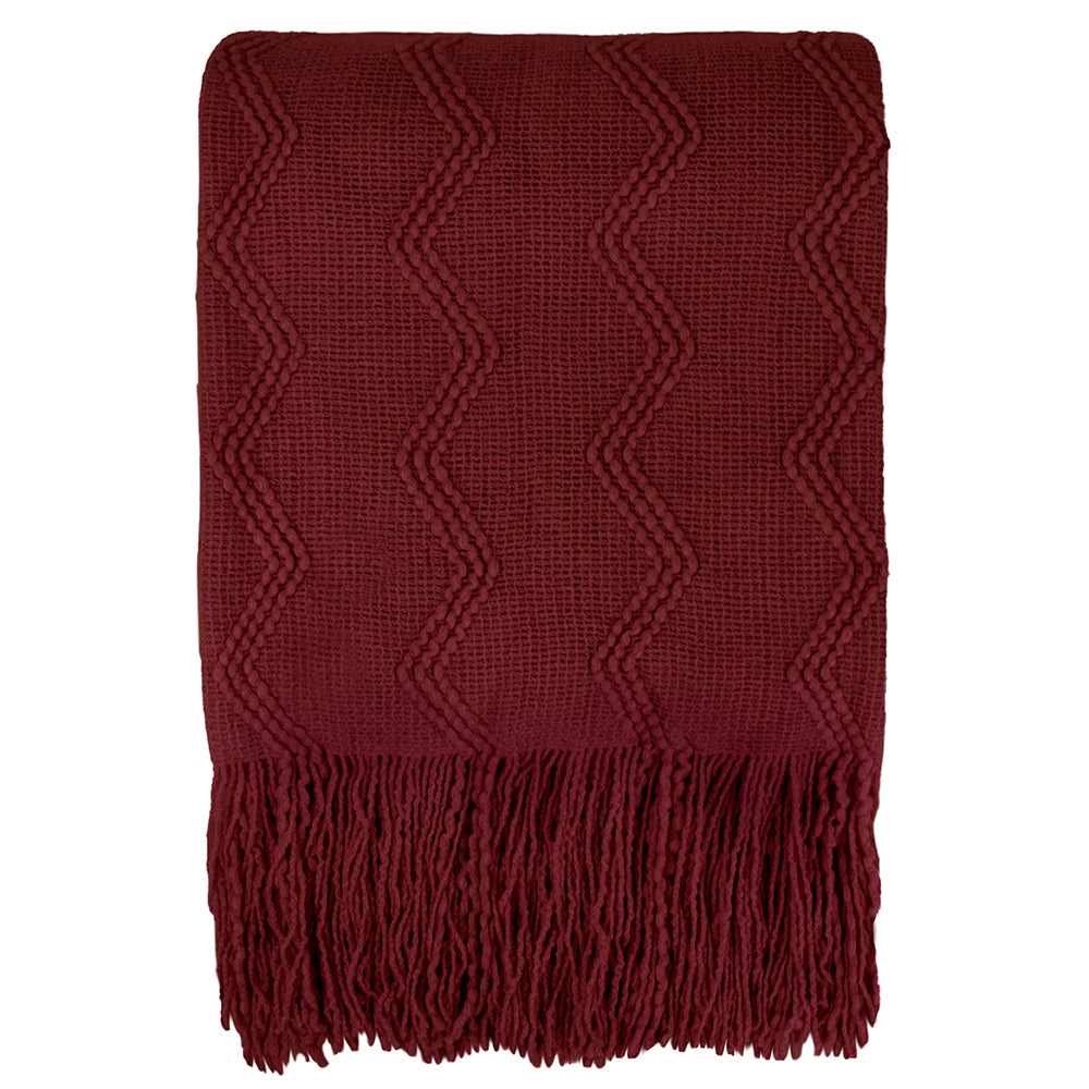 Zig Zag Knit Fringe Throw Blanket