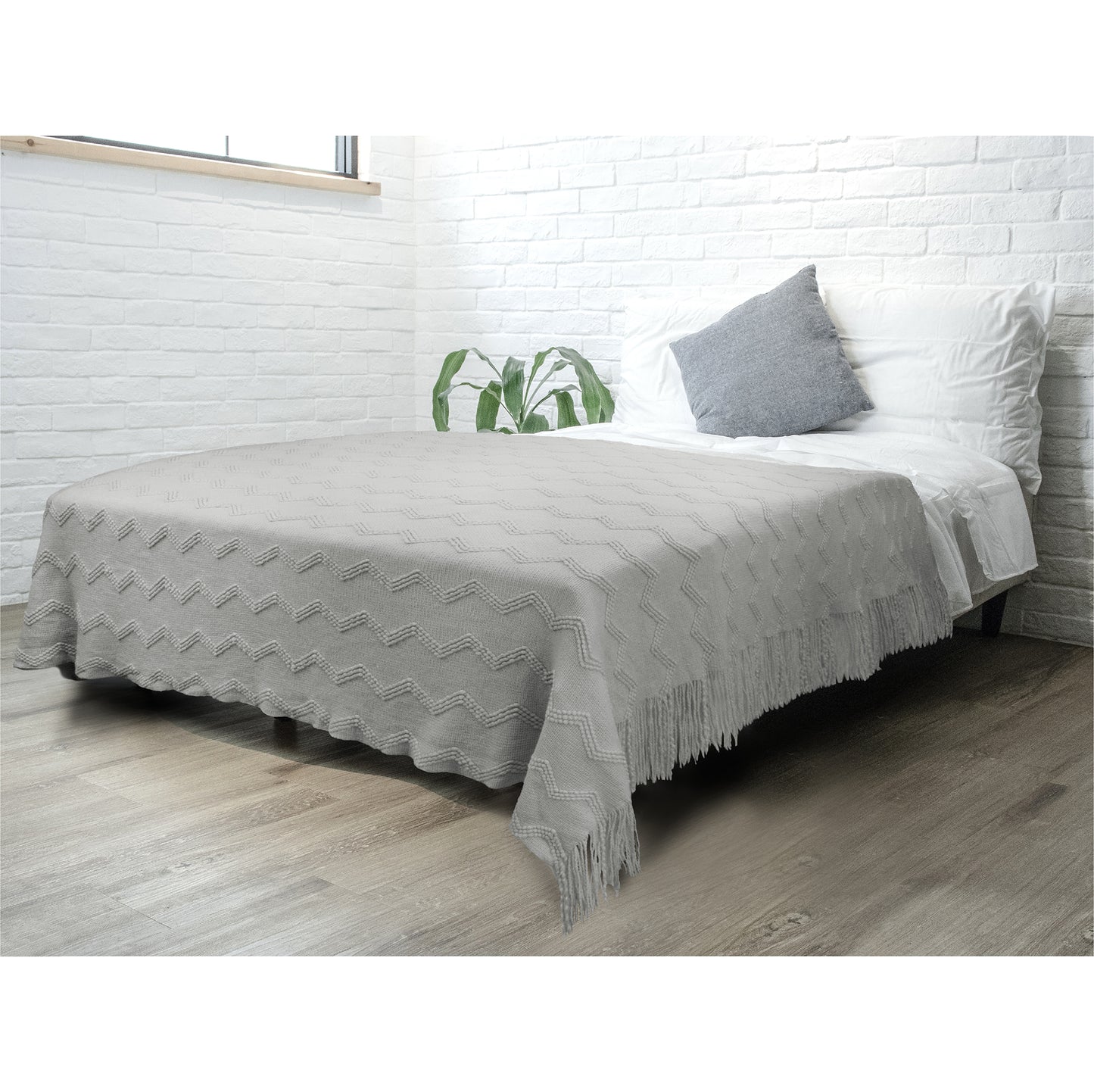 Zig Zag Knit Fringe Throw Blanket