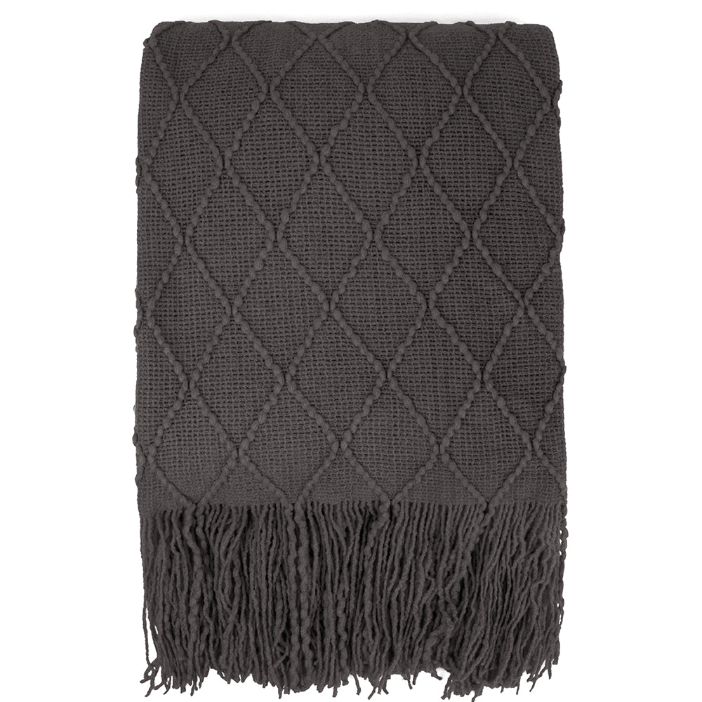 Diamond Knit Textured Fringe Throw Blanket