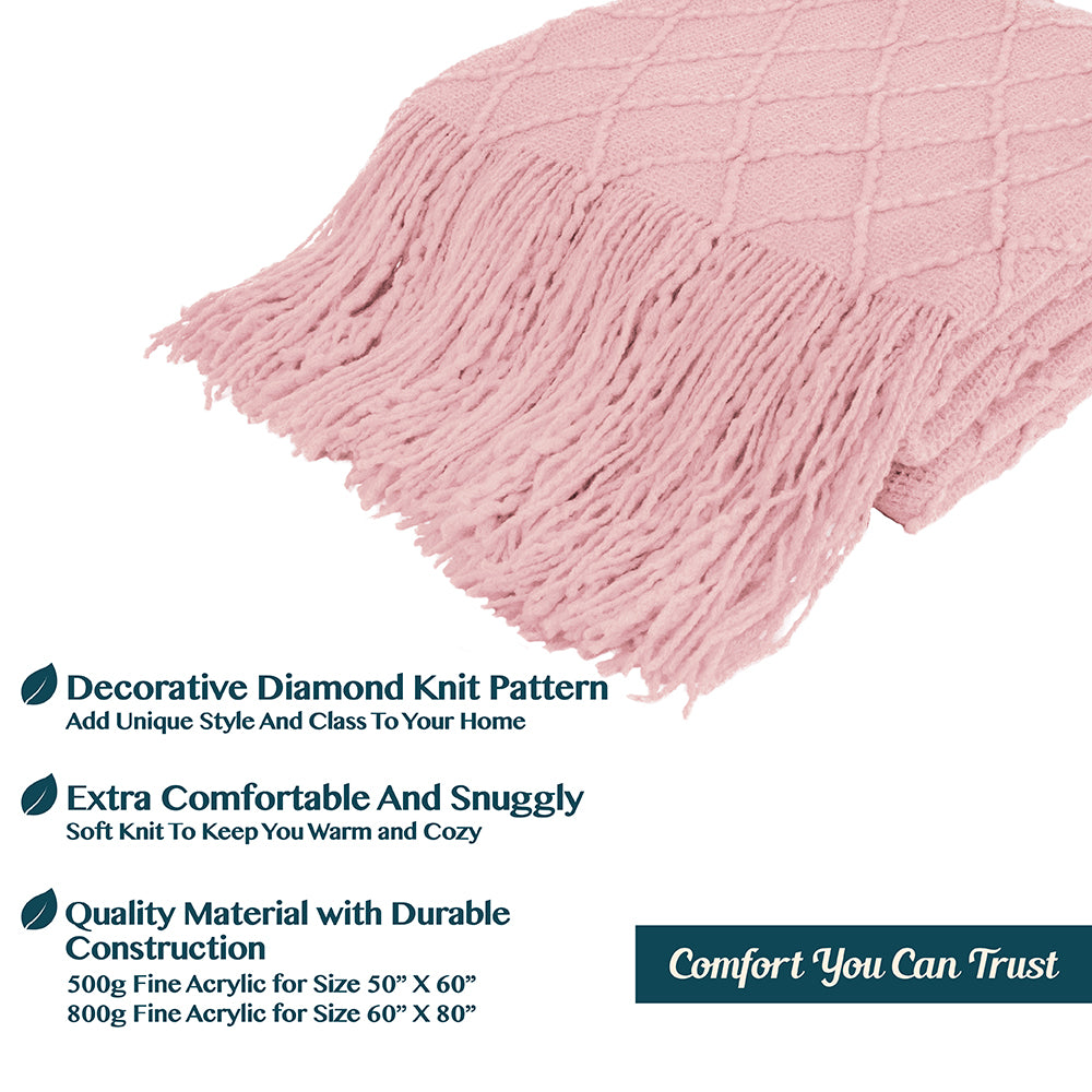 Diamond Knit Textured Fringe Throw Blanket