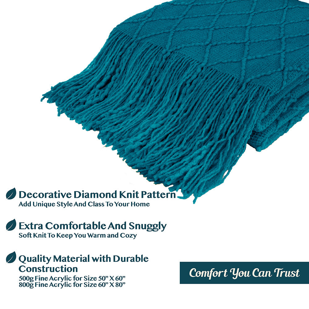 Diamond Knit Textured Fringe Throw Blanket