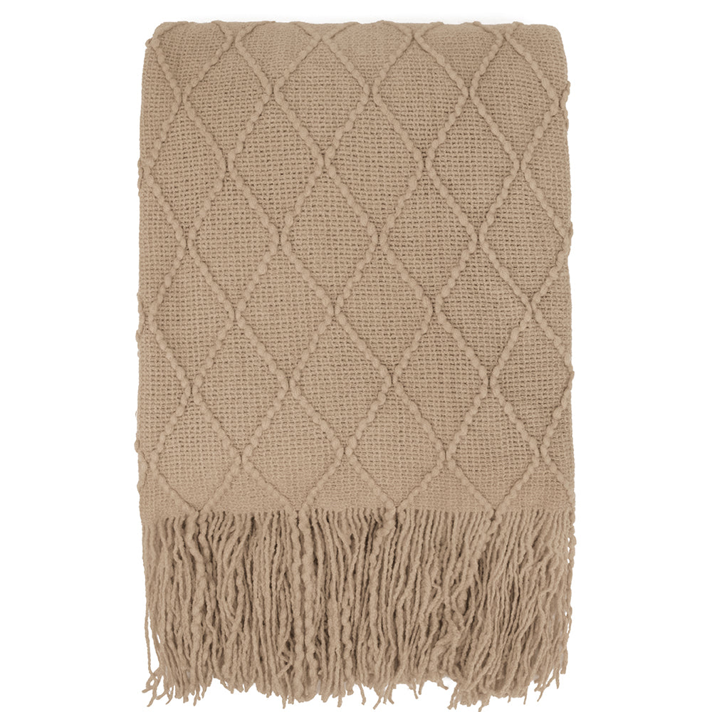Diamond Knit Textured Fringe Throw Blanket