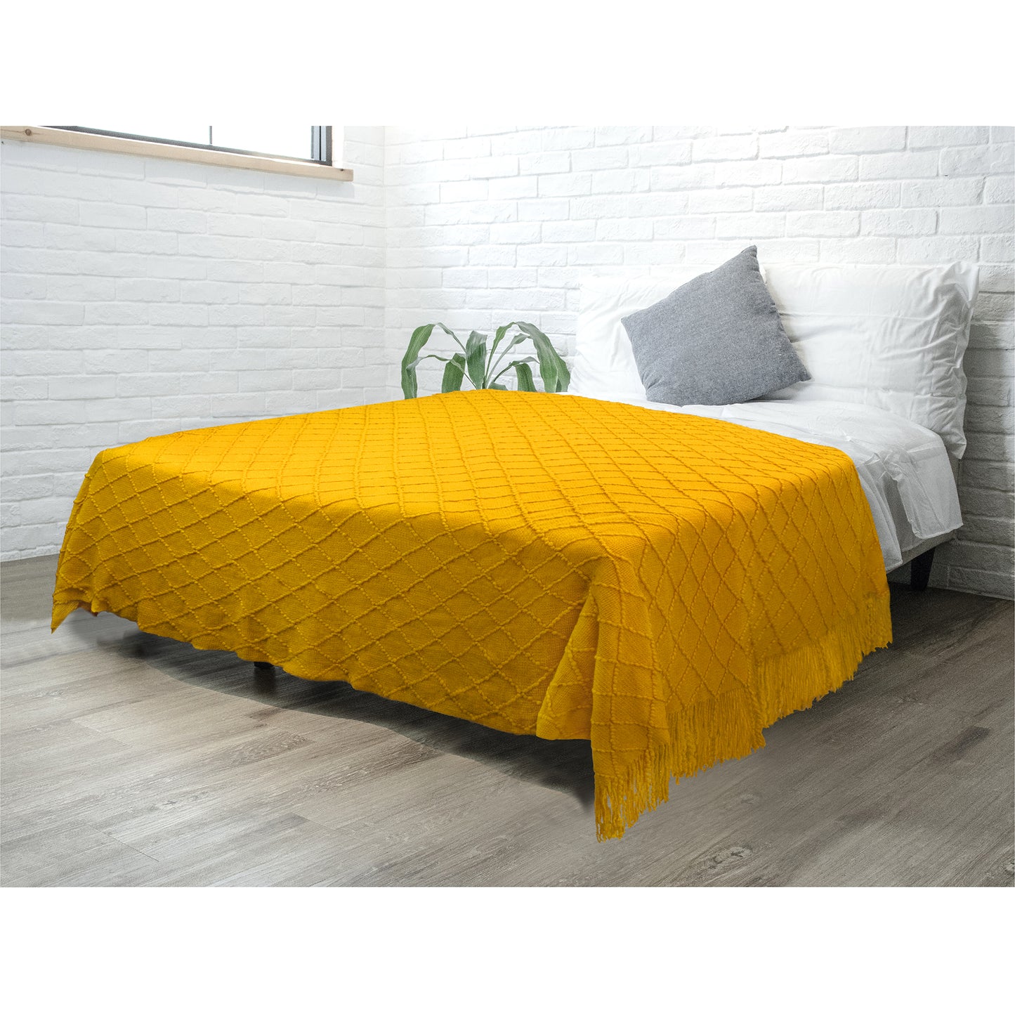 Diamond Knit Textured Fringe Throw Blanket