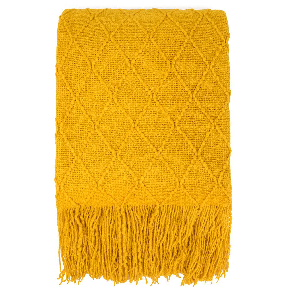 Diamond Knit Textured Fringe Throw Blanket