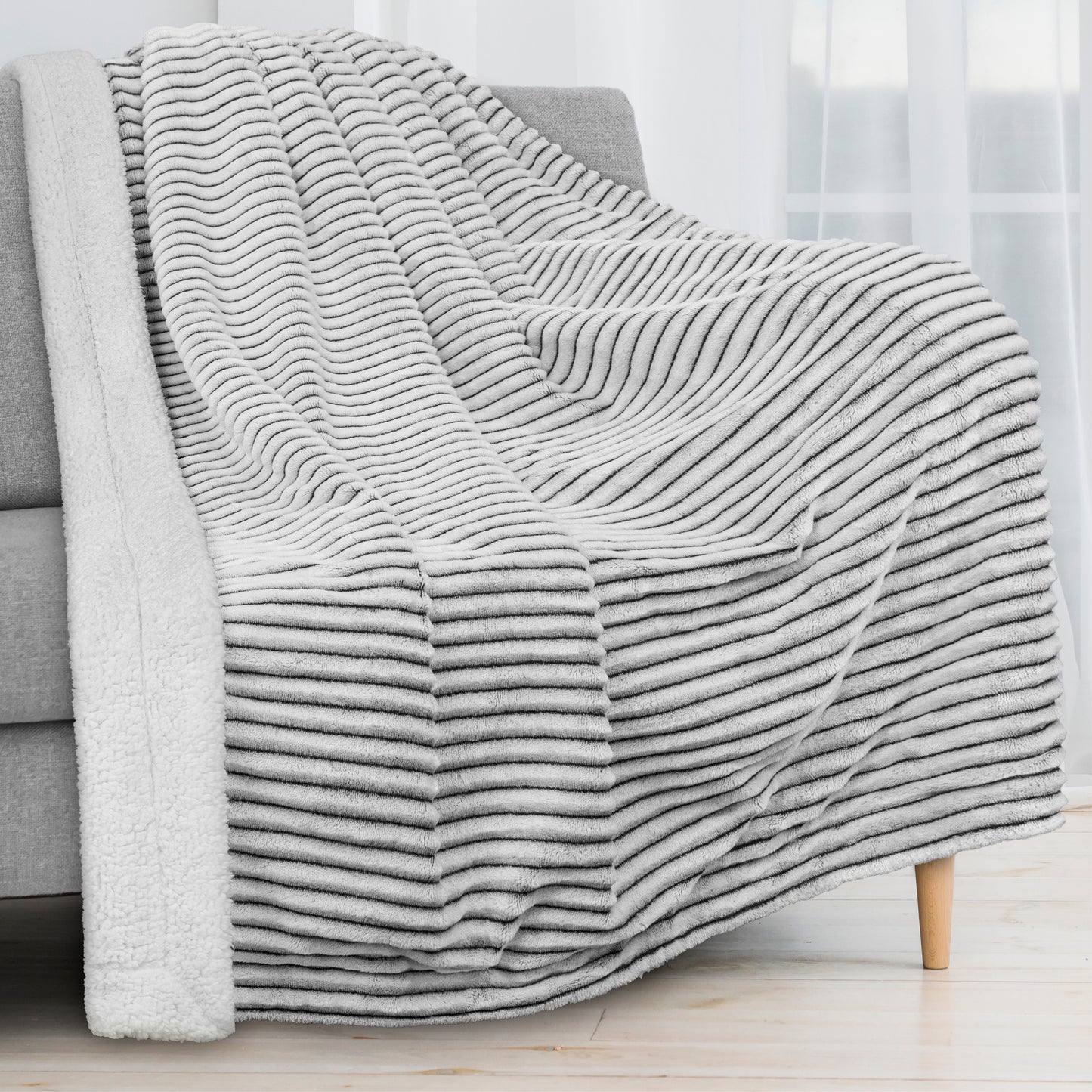 Ribbed Sherpa Throw Blanket