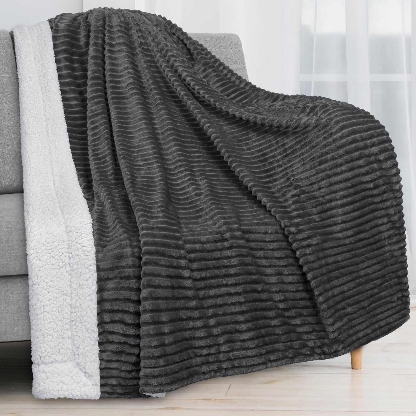 Ribbed Sherpa Throw Blanket