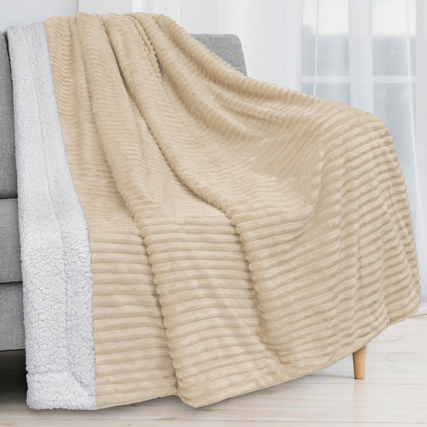 Ribbed Sherpa Throw Blanket