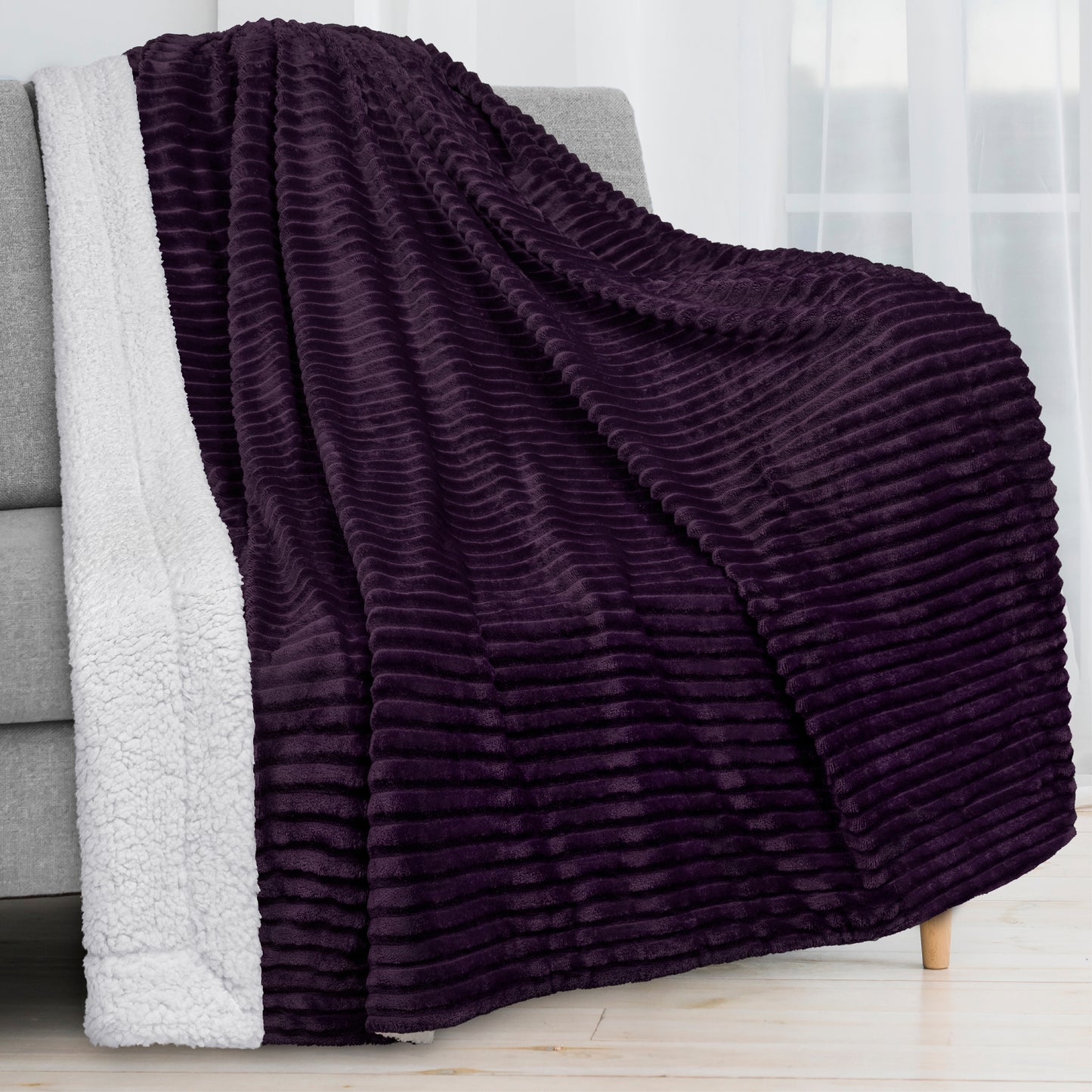 Ribbed Sherpa Throw Blanket