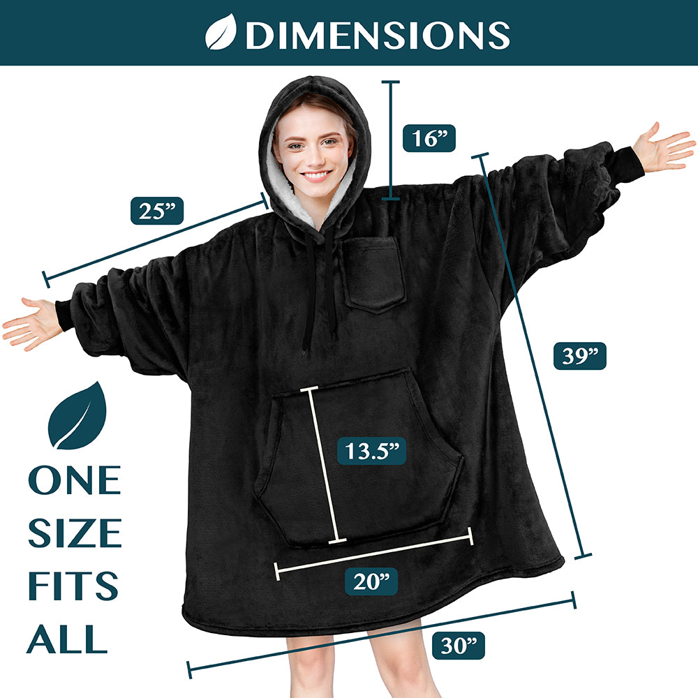 Chest Pocket Sherpa Hoodie Blanket - Kangaroo Pocket (Regular / Long)