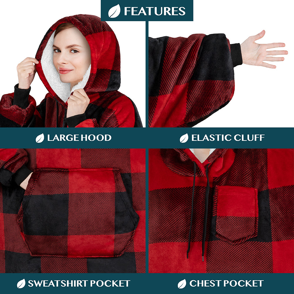 Chest Pocket Sherpa Hoodie Blanket - Kangaroo Pocket (Regular / Long)
