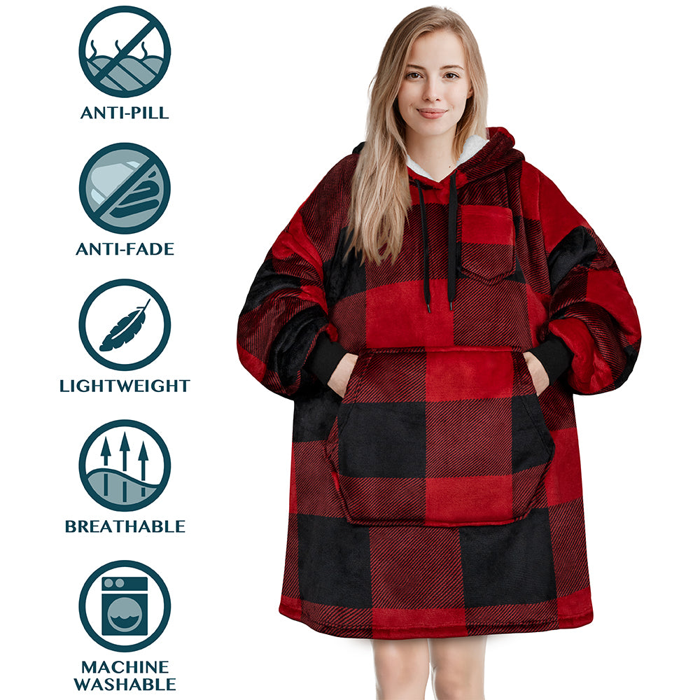 Chest Pocket Sherpa Hoodie Blanket - Kangaroo Pocket (Regular / Long)