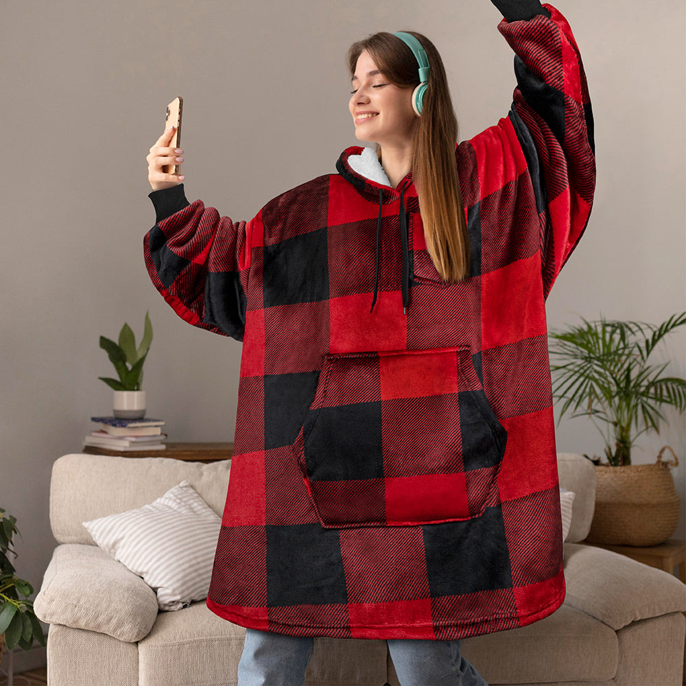 Chest Pocket Sherpa Hoodie Blanket - Kangaroo Pocket (Regular / Long)