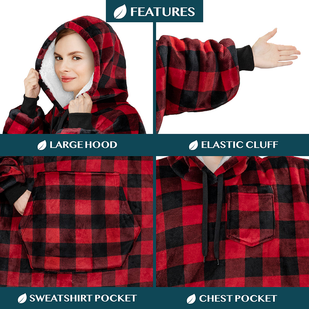 Chest Pocket Sherpa Hoodie Blanket - Kangaroo Pocket (Regular / Long)