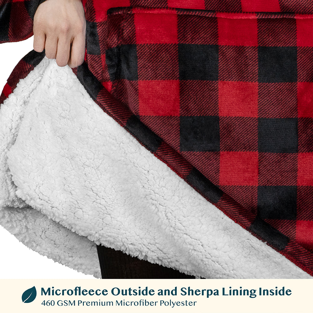 Chest Pocket Sherpa Hoodie Blanket - Kangaroo Pocket (Regular / Long)