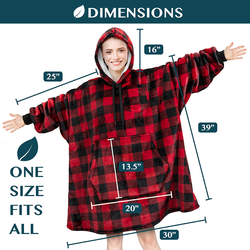 Chest Pocket Sherpa Hoodie Blanket - Kangaroo Pocket (Regular / Long)