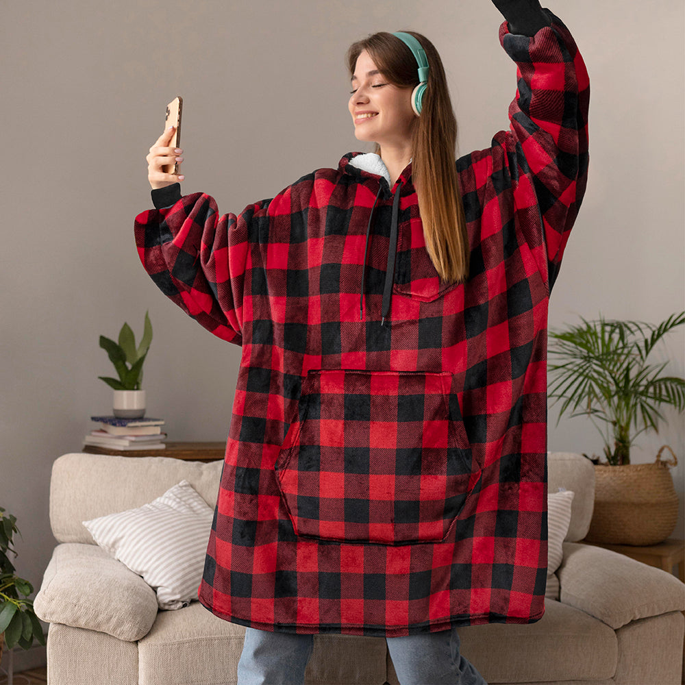 Chest Pocket Sherpa Hoodie Blanket - Kangaroo Pocket (Regular / Long)