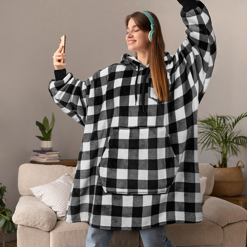 Chest Pocket Sherpa Hoodie Blanket - Kangaroo Pocket (Regular / Long)