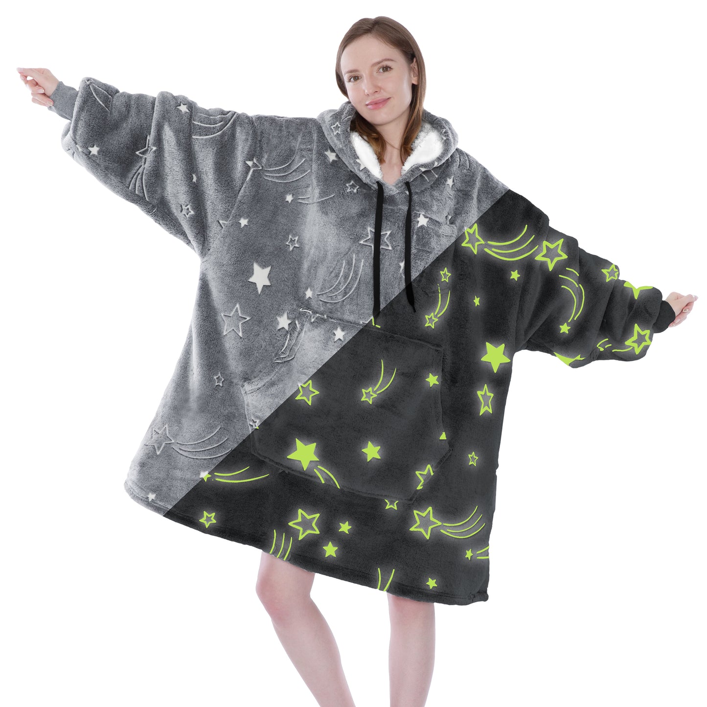 Chest Pocket Sherpa Hoodie Blanket - Kangaroo Pocket (Regular / Long)