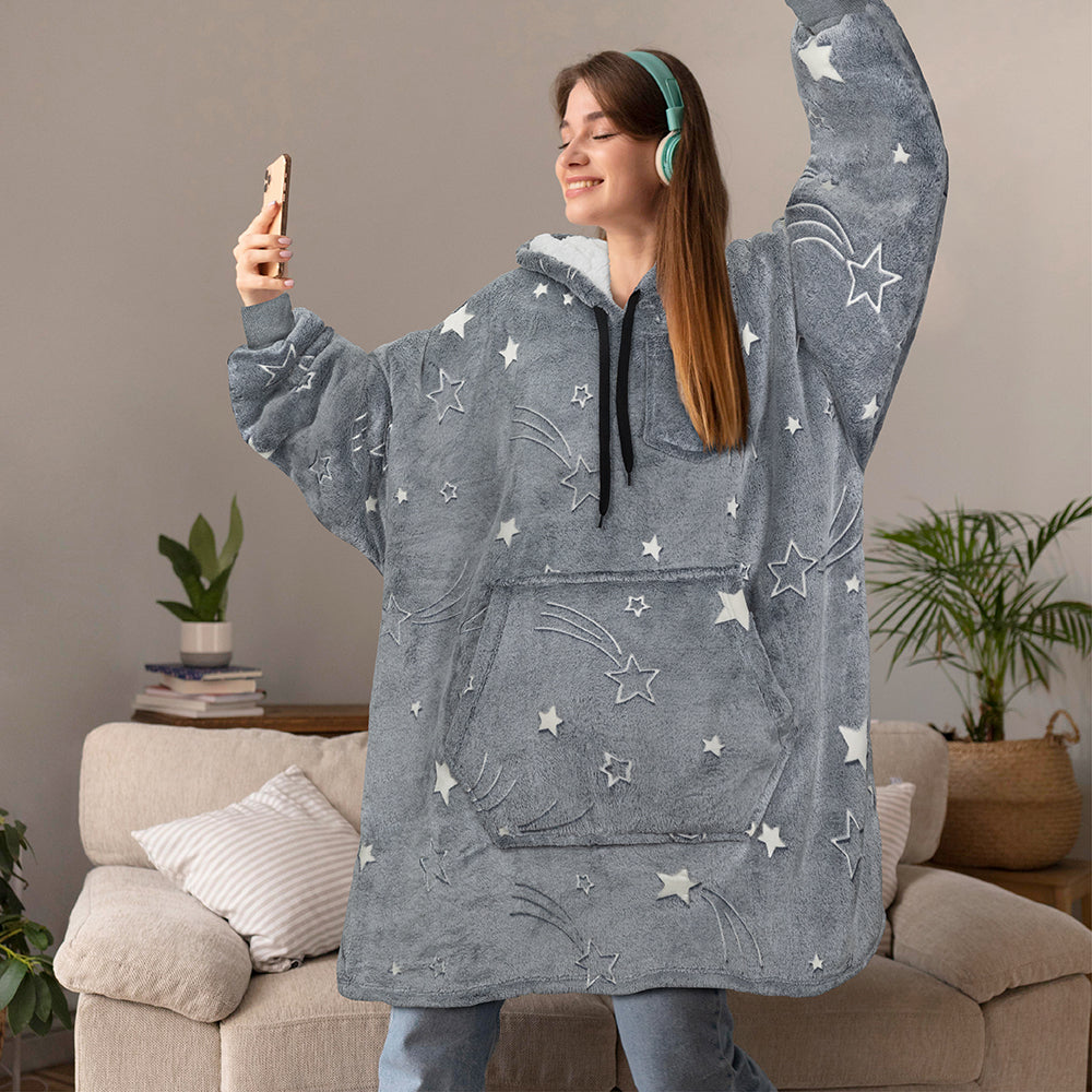 Chest Pocket Sherpa Hoodie Blanket - Kangaroo Pocket (Regular / Long)