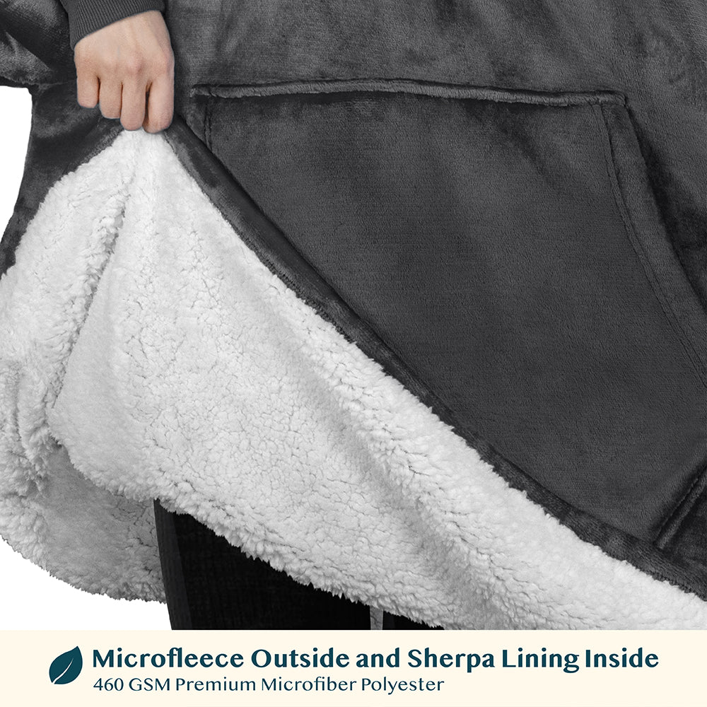 Chest Pocket Sherpa Hoodie Blanket - Kangaroo Pocket (Regular / Long)