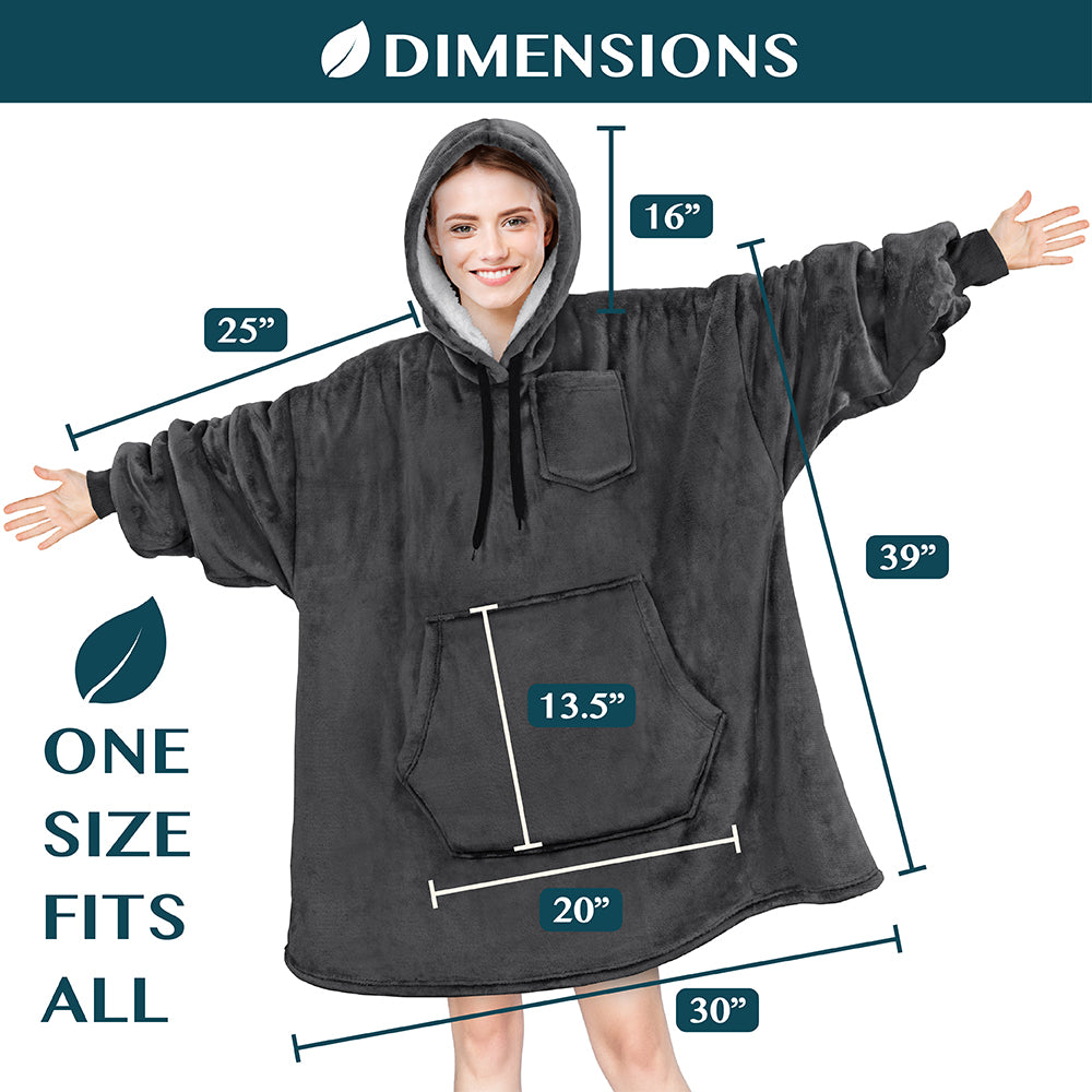 Chest Pocket Sherpa Hoodie Blanket - Kangaroo Pocket (Regular / Long)