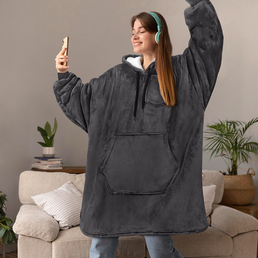 Chest Pocket Sherpa Hoodie Blanket - Kangaroo Pocket (Regular / Long)