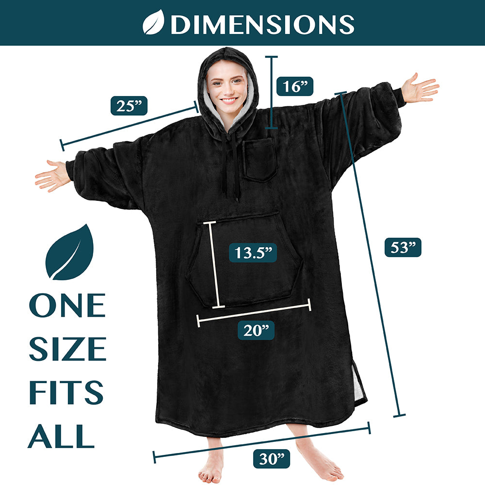 Chest Pocket Sherpa Hoodie Blanket - Kangaroo Pocket (Regular / Long)