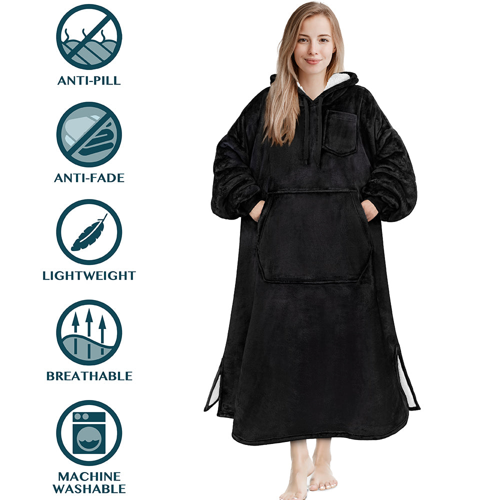 Chest Pocket Sherpa Hoodie Blanket - Kangaroo Pocket (Regular / Long)