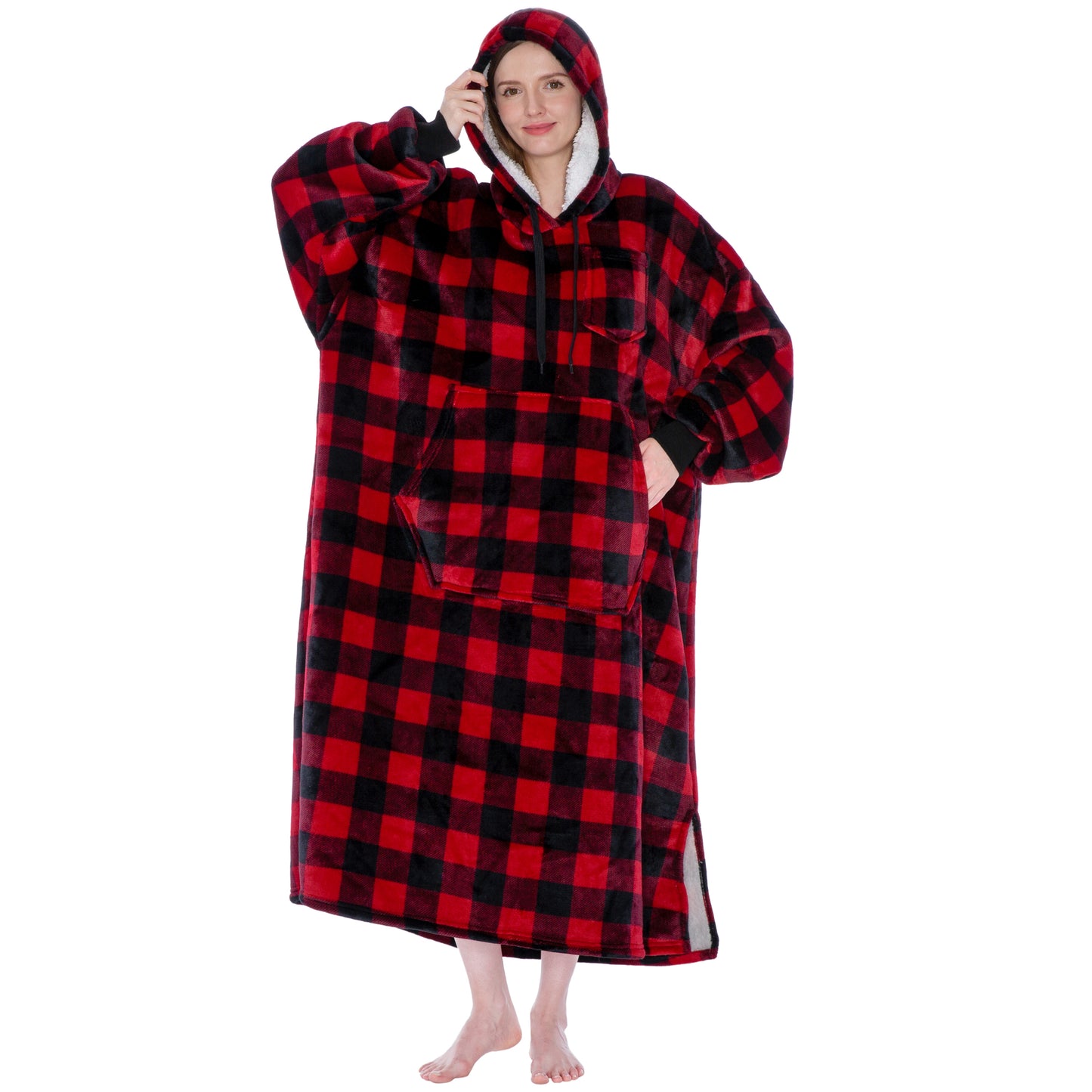 Chest Pocket Sherpa Hoodie Blanket - Kangaroo Pocket (Regular / Long)
