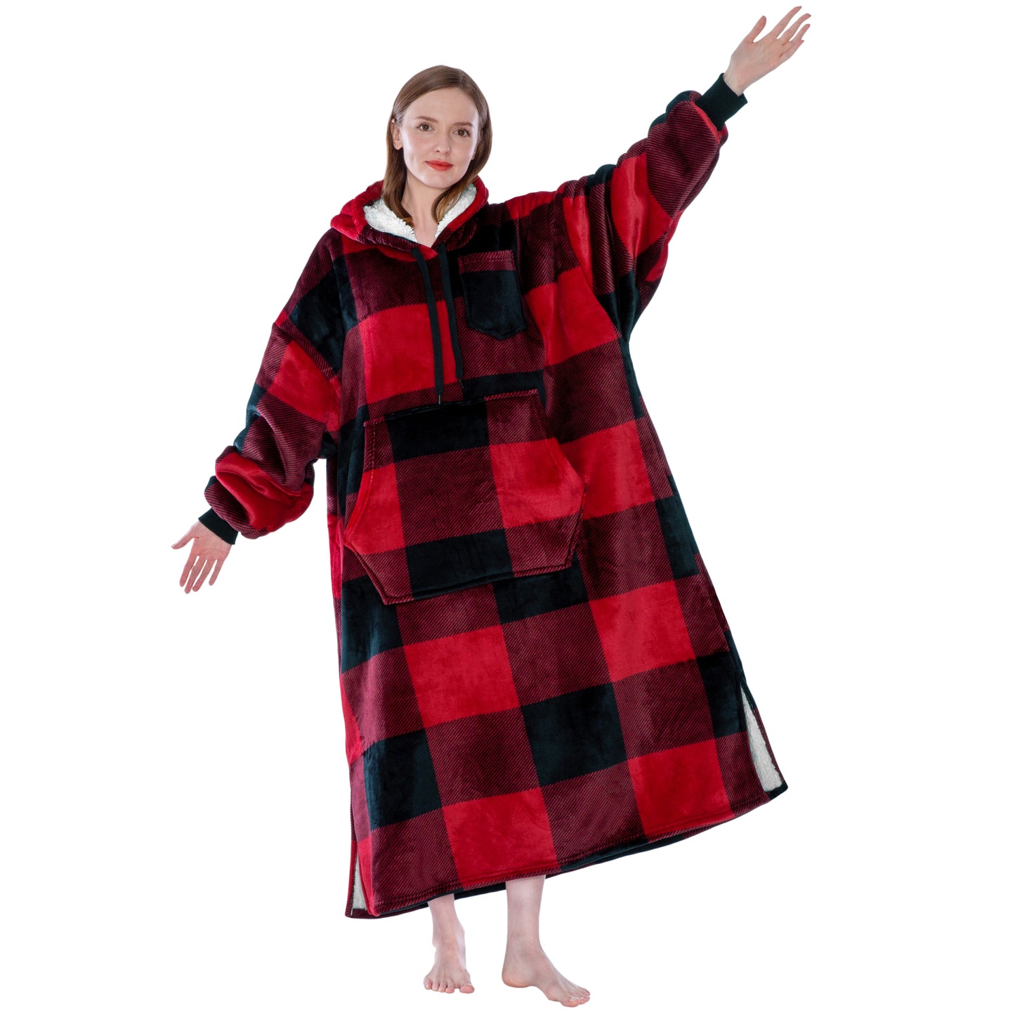 Chest Pocket Sherpa Hoodie Blanket - Patch Pocket (Regular / Long)