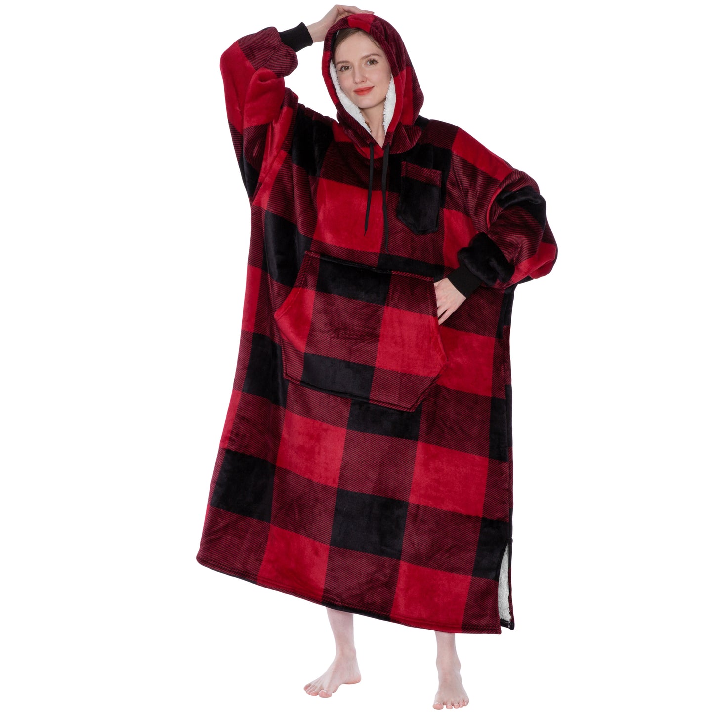 Chest Pocket Sherpa Hoodie Blanket - Kangaroo Pocket (Regular / Long)