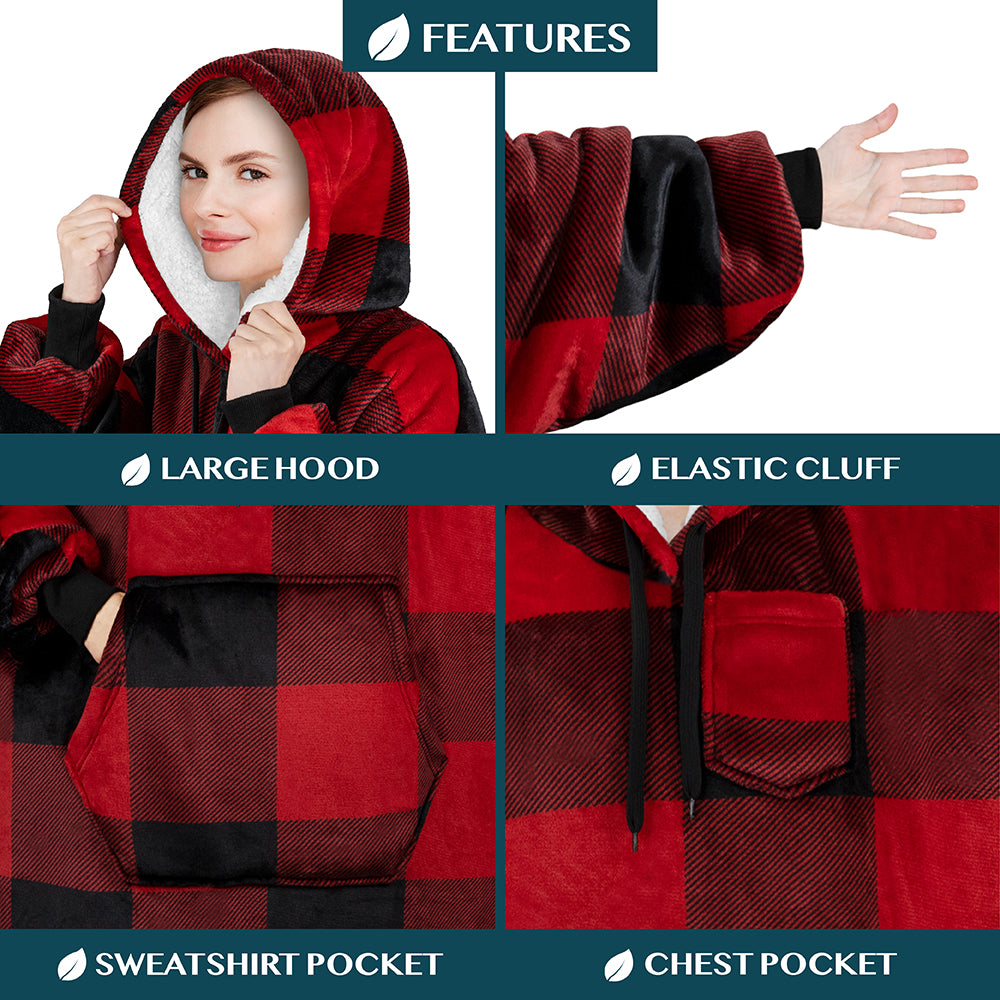 Chest Pocket Sherpa Hoodie Blanket - Kangaroo Pocket (Regular / Long)
