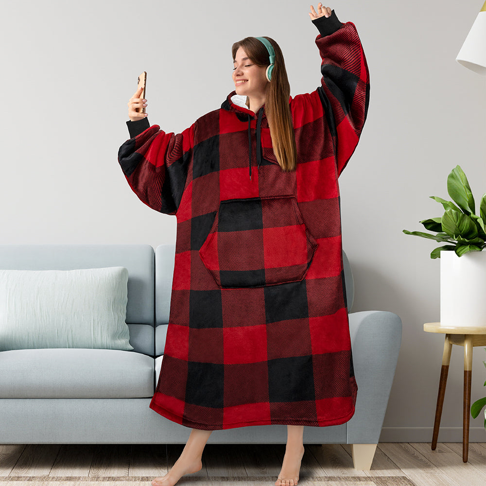 Chest Pocket Sherpa Hoodie Blanket - Kangaroo Pocket (Regular / Long)