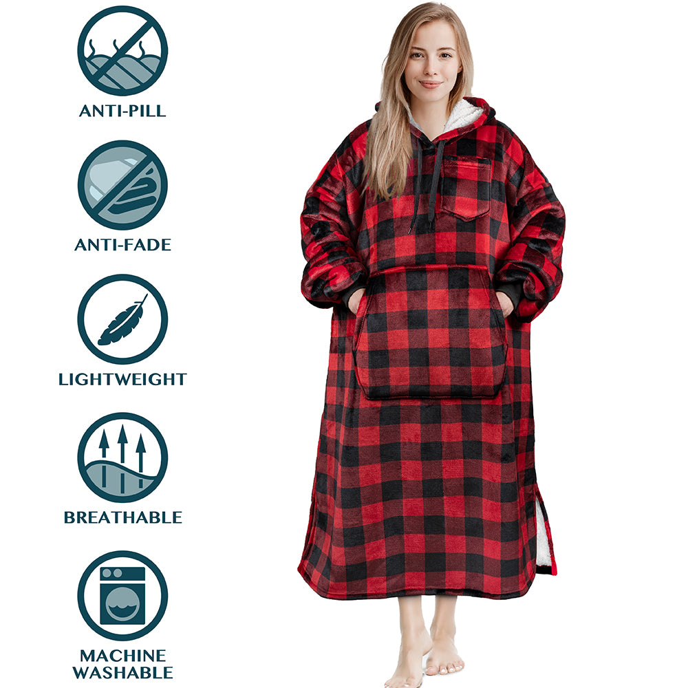 Chest Pocket Sherpa Hoodie Blanket - Kangaroo Pocket (Regular / Long)