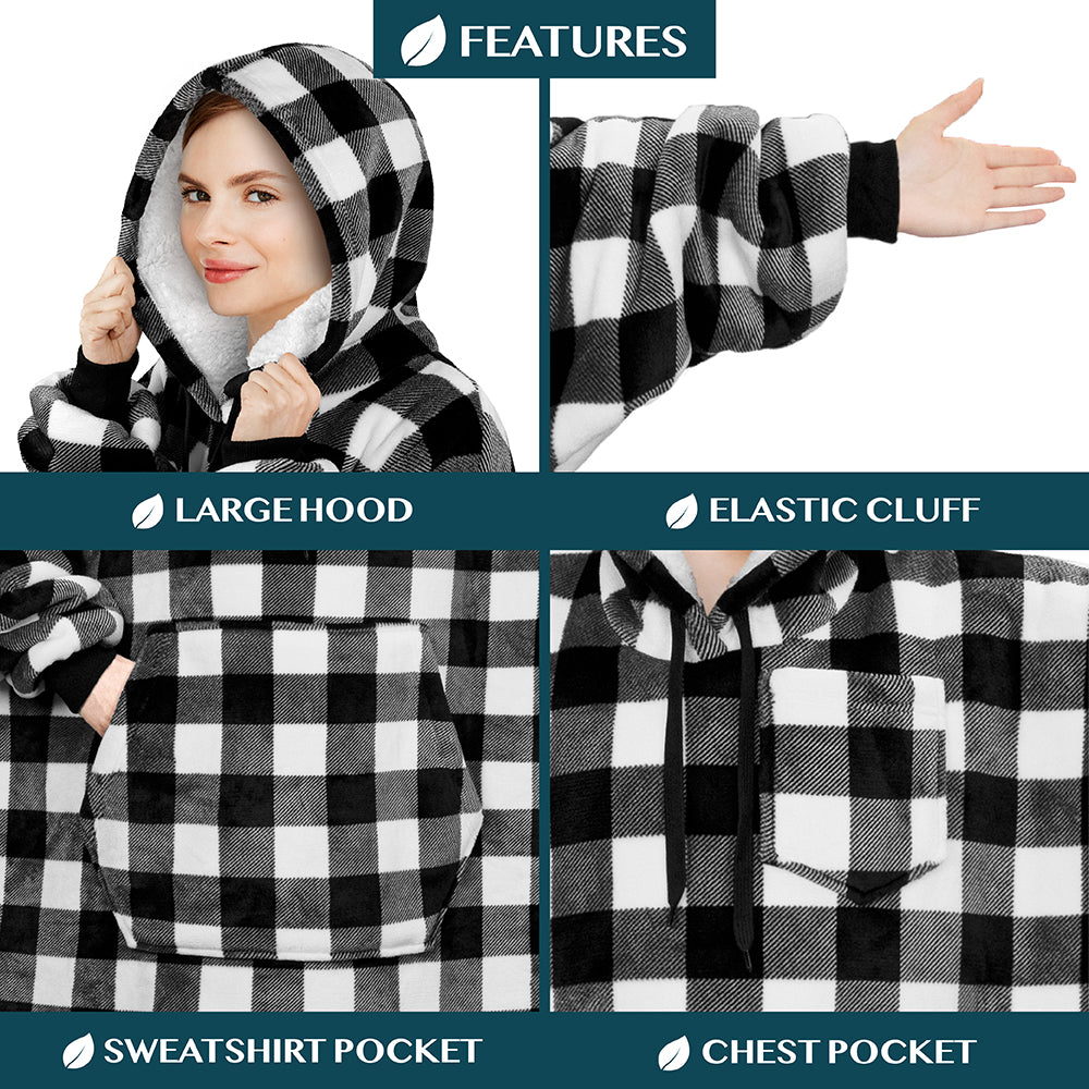 Chest Pocket Sherpa Hoodie Blanket - Kangaroo Pocket (Regular / Long)