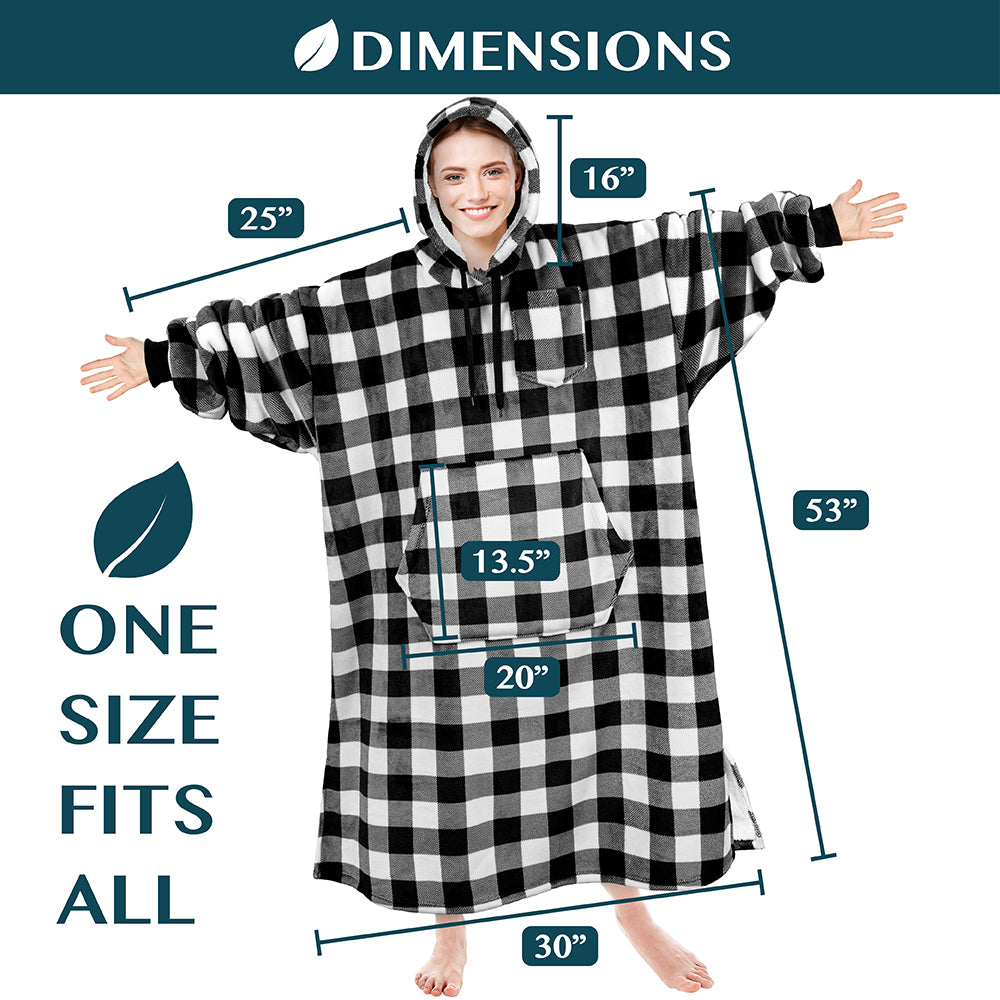 Chest Pocket Sherpa Hoodie Blanket - Kangaroo Pocket (Regular / Long)