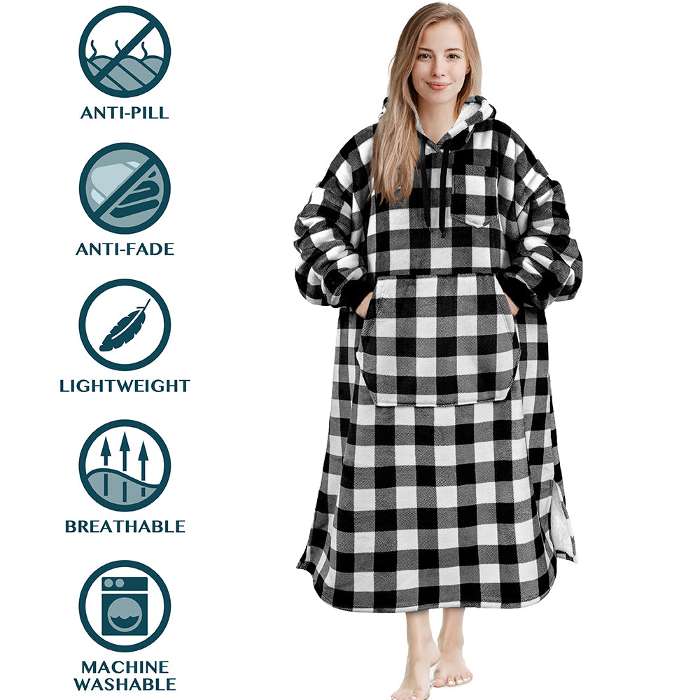 Chest Pocket Sherpa Hoodie Blanket - Kangaroo Pocket (Regular / Long)